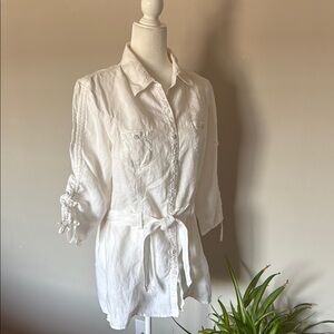 French Linen Jacket women’s SZ 8/42 white Patrice Breal lux safari European EUC